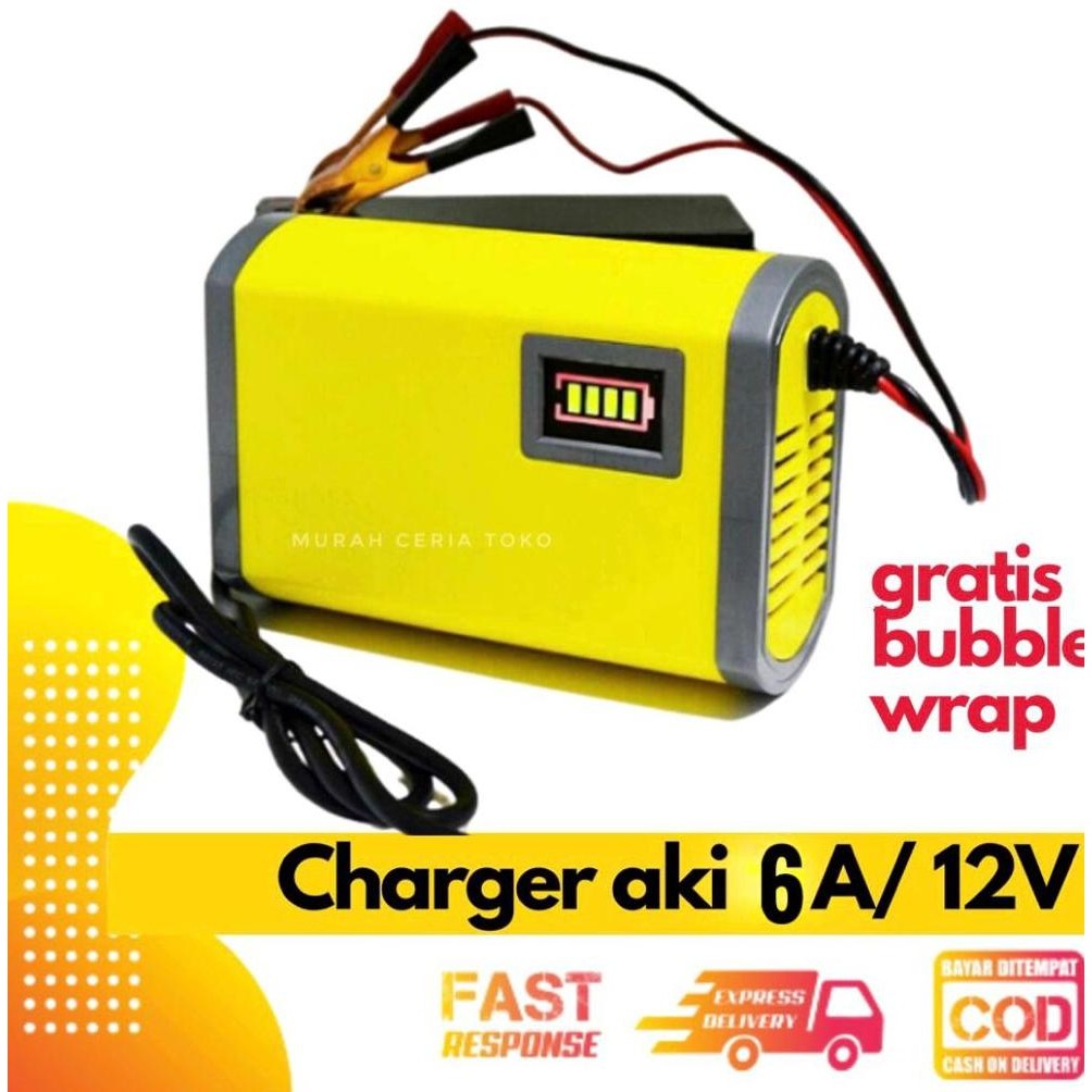 BISA COD Charger Aki 6A 12V Lengkap dengan Lampu Indikator Premium / Cas Aki Mobil Dan Motor Otomati