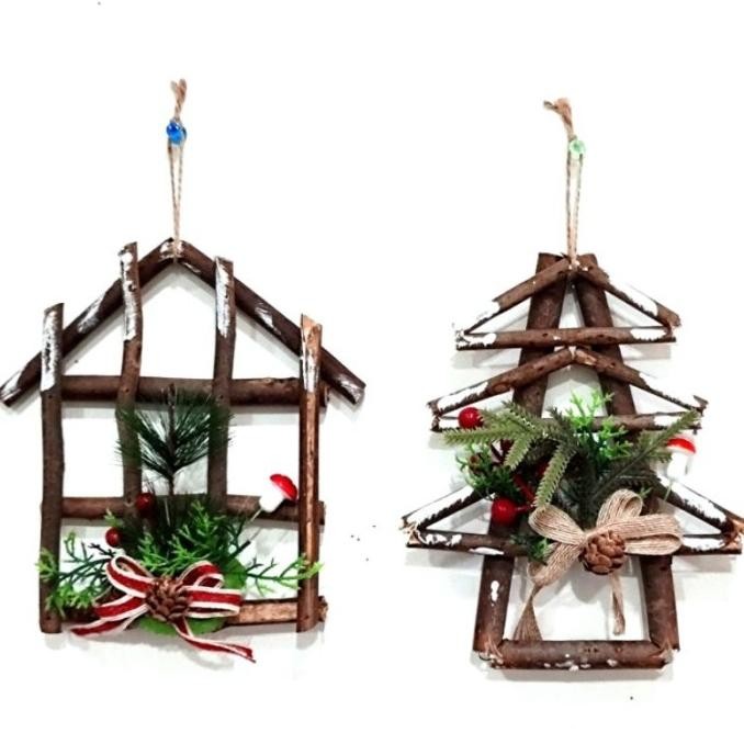 Kayu Ranting Pohon Natal Dekorasi Hiasan Dinding Ornamen Natal Murah Rumah Kayu Pita Termurah