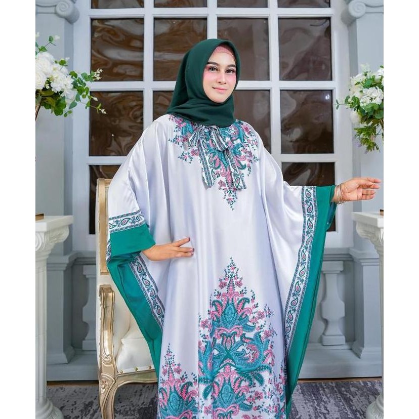 Kaftan Fashion Bkk Silk Import gamis silky Motif Muslim Nyaman Wanita Satin Mewah Dress Lebaran
