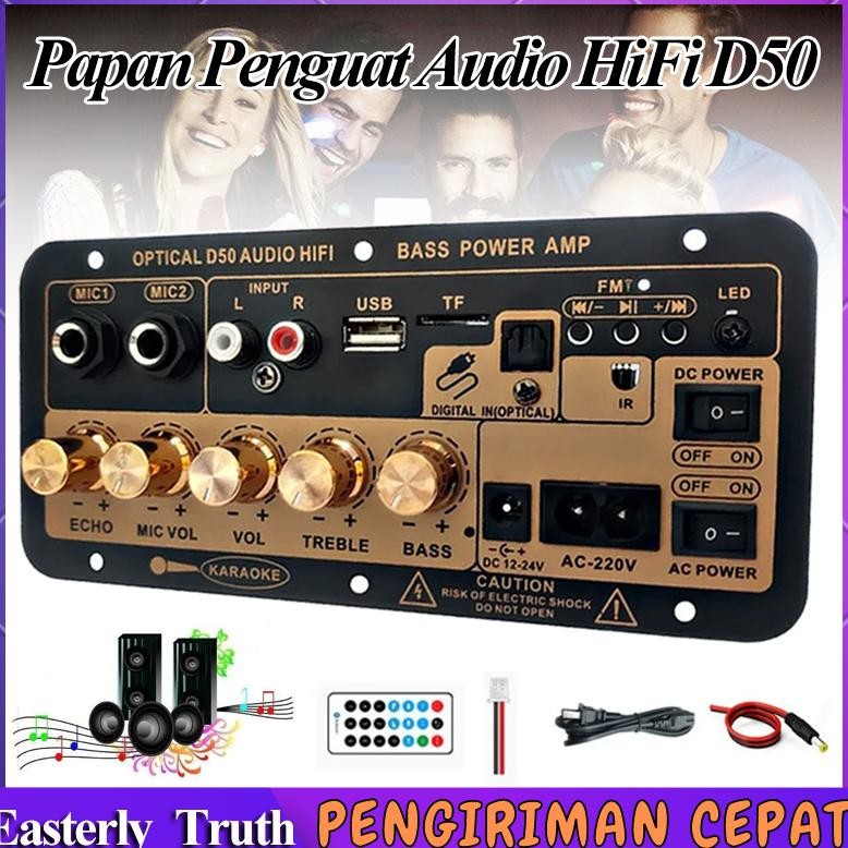 Papan Penguat Audio D50 220V 12V 24V Digital Bluetooth Amplifier Mikrofon Reverb Fungsi Penyesuaian 