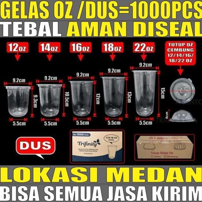TERBARU - Gelas oz Oval 12oz 14oz 16oz 18oz 22oz Per Dus Bening Cup Plastik Js Krm Medan