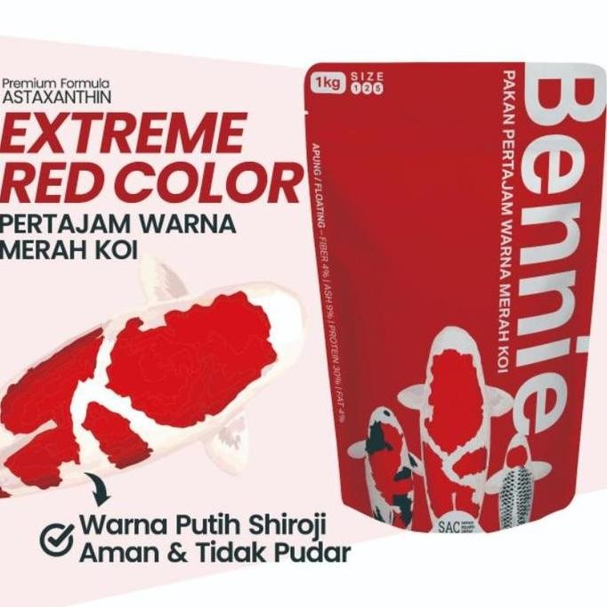 Terlaris Pelet Koi Pakan Ikan Koi Pertajam Warna Merah Koi Pelet Bennie 1Kg