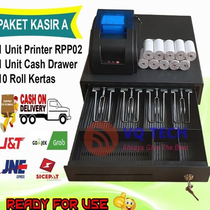 

BEBAS ONGKIR - Paket Kasir A Cash Drawer + Printer RPP02 + Kertas Struk 58mm