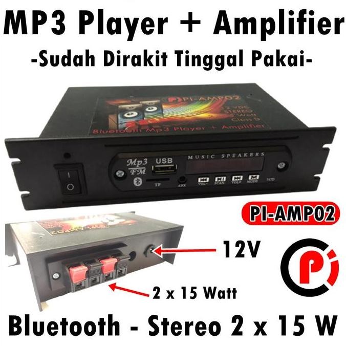 TERMURAH - PI AMP02 MP3 Player Bluetooth Plus Amplifier Stereo Rakitan Supply 12V
