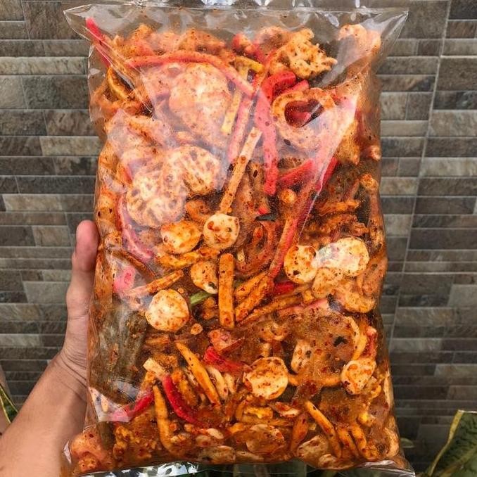 

SEBLAK CAMPUR/MIX (jaat,jengkol,rafael,sebring,makroni,basreng) 1kg DAN 500GRAM Pedas