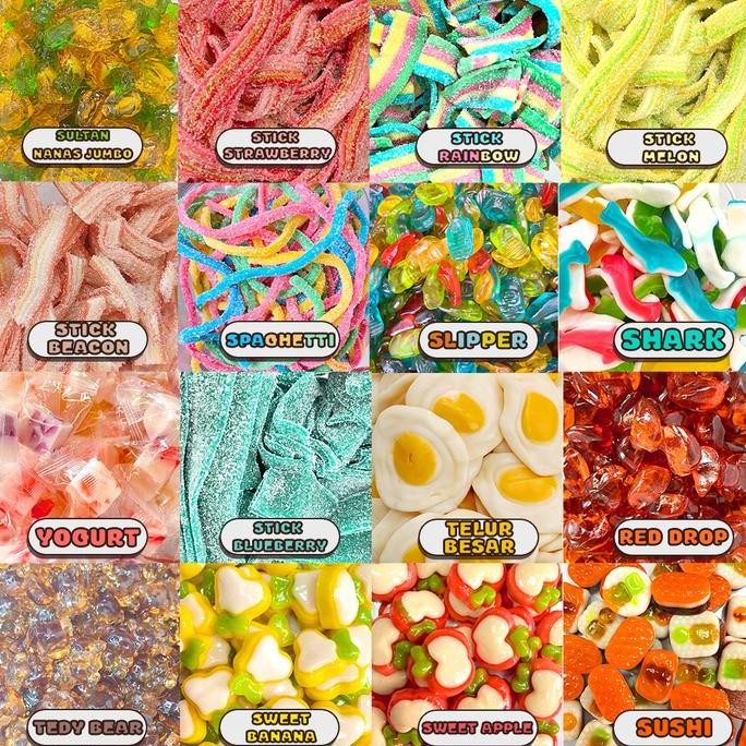 

[Halal] Permen Jelly Gummy 200gr + 50gr + toples Candy Snacks Cemilan Sweet Asem monday permen Halal Apple permen jelly Food Jeruk Makanan Jeli Salt sweet candy
