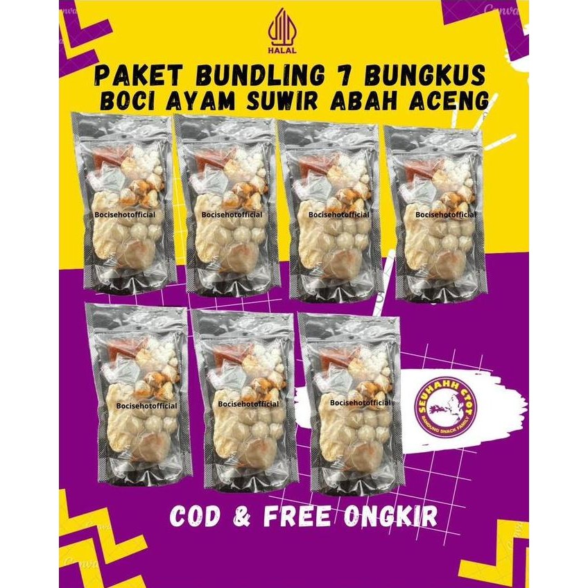 

Paket 7 Bungkus Boci Ayam Suwir Pedas Sehot Abah Aceng Kuah