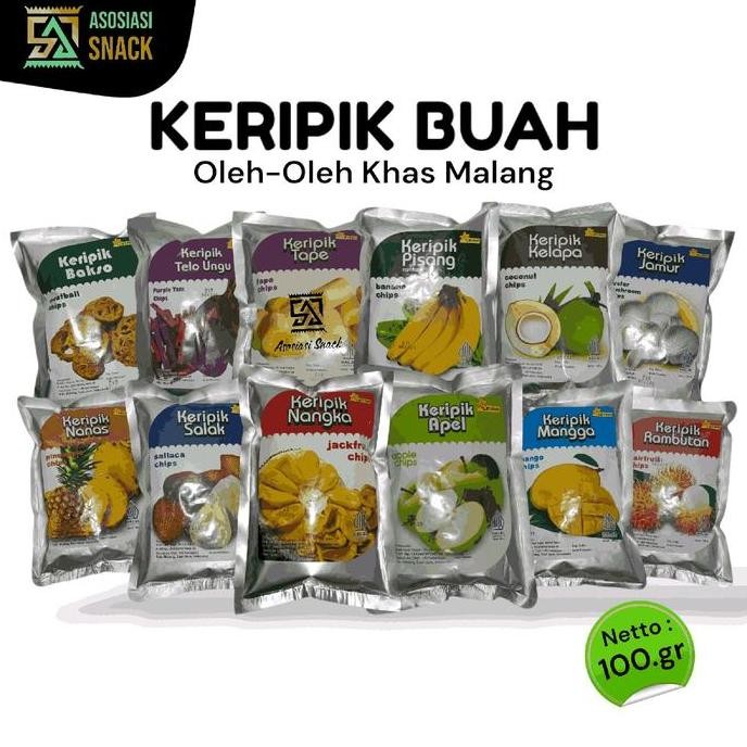 

KERIPIK BUAH LEVINA Apel Nangka Salak Mangga Kelapa Rambutan Kemasan 100.gram Food Snack Cemilan