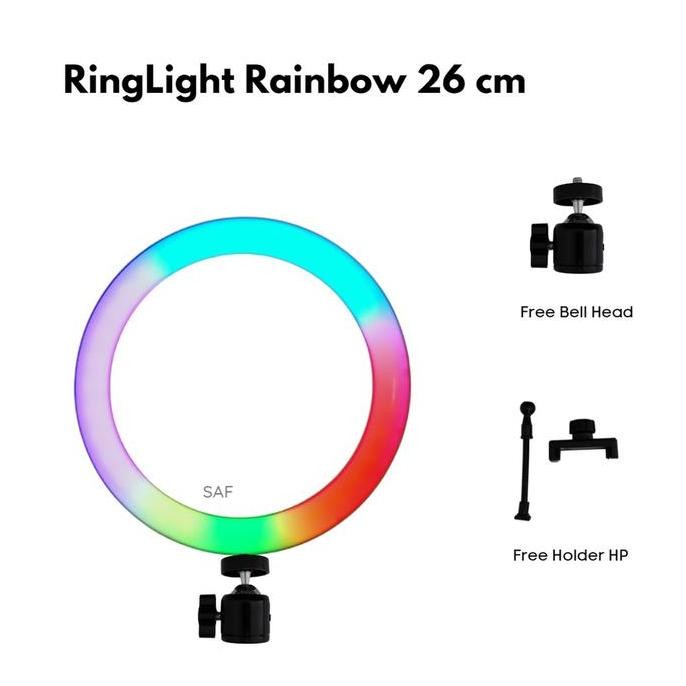 Saf Ringlight Rgb Rainbow 26Cm / Lighting Cahaya Lampu Konten Tiktok Youtuber New Stok