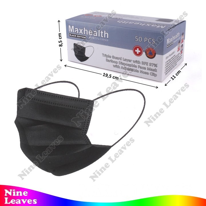 [Grosir] Masker Earloop 50 Pcs Hitam Maxhealth Non Medis