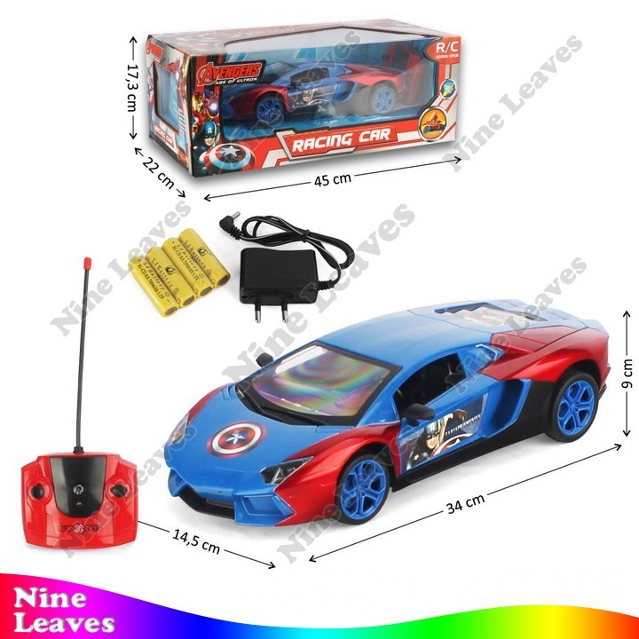 Mainan Anak RC Remote Control Mobil Captain America Charge Lampu Suara Musik Buka Tutup Pintu Avenge