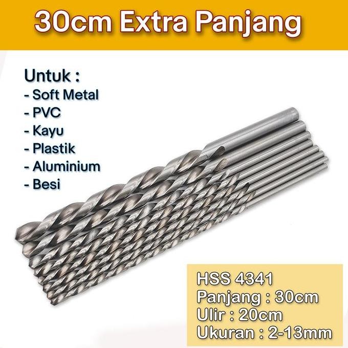 Terlaris Mata Bor Hss Panjang 30Cm 40Cm 50Cm 60Cm Untuk Kayu Dan Logam Ready Stok