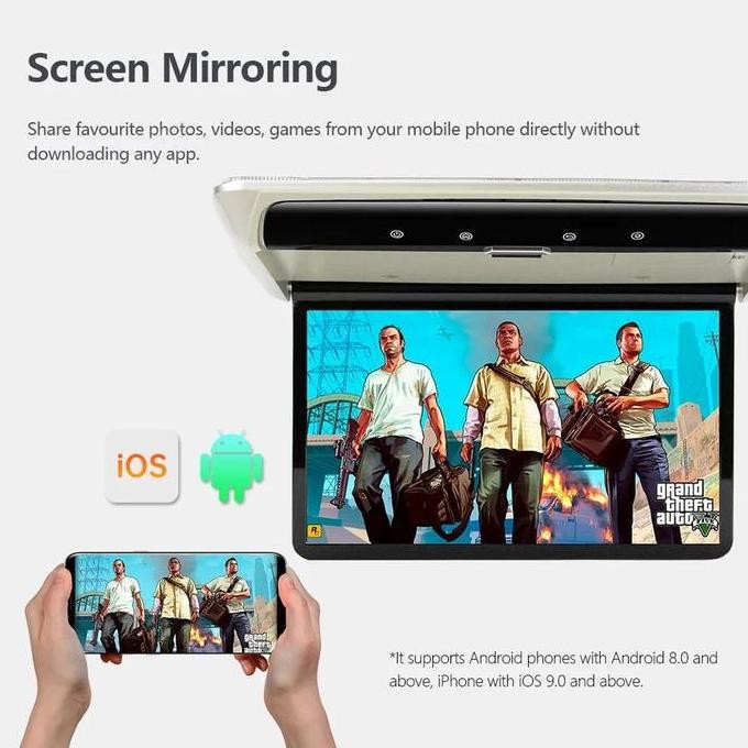 Tv Plafon Mobil / Roof 13.3" Ips Screen Android System Hdmi, Usb & Mmc Terbaru