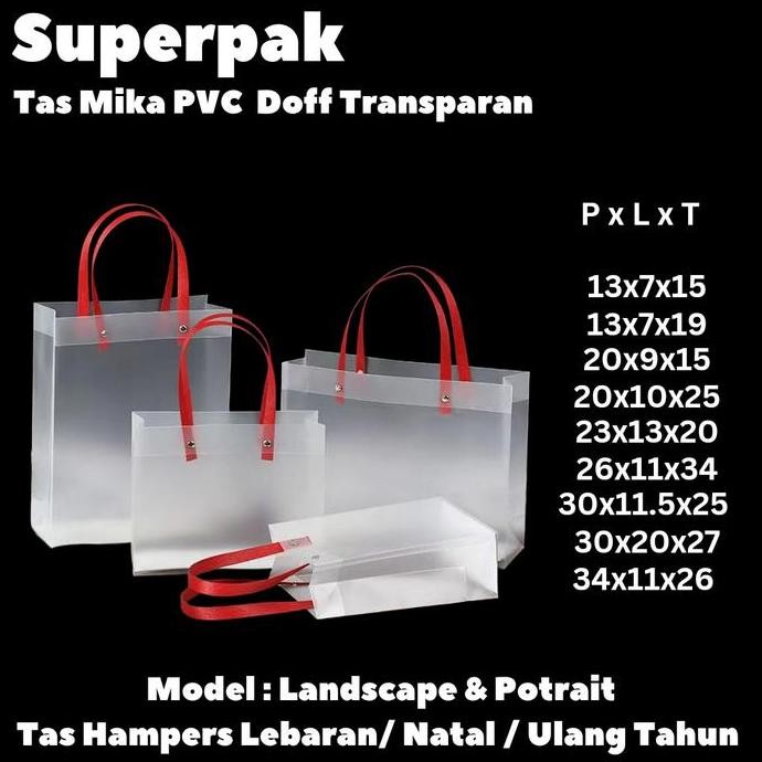 

siap kirim (grosir 10buah) tas mika doff transparan gagang gepeng model kotak / tas souvenir goodie bag ulang tahun lebaran imlek natal premium