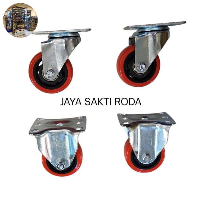 Roda Pu Merah 3 Inch 2Hidup 2Mati Terbaik