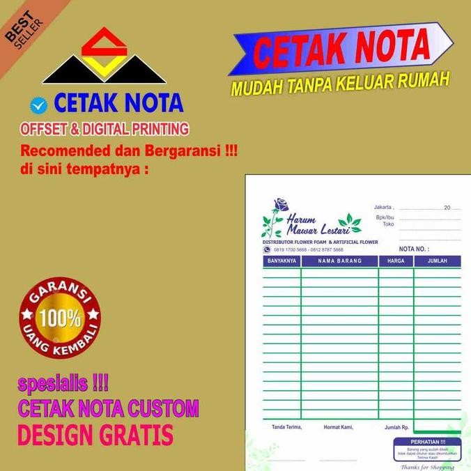 

produk baru!! cetak nota 2 ply full warna (digital print 1/4f)