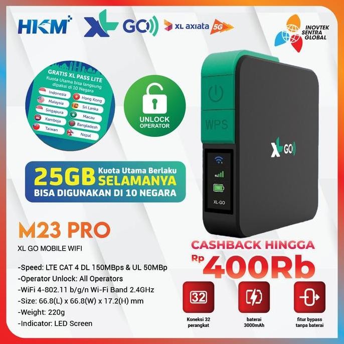 READY HKM M23 PRO Modem Mifi Wifi XL GO IZI 4G Portable Bypass & Unlock Bonus Data 25GB