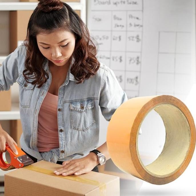 

ready 1 SLOP / 6PCS Lakban Bening Coklat 2 Inch 90 100 200 300 500 Yard 45MM 2 Inci 1 Slope Plakban Bening Coklat