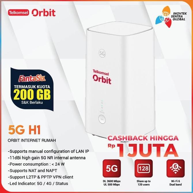 READY Orbit 5G H1 Modem Router Wifi High Kuota Telkomsel 200GB