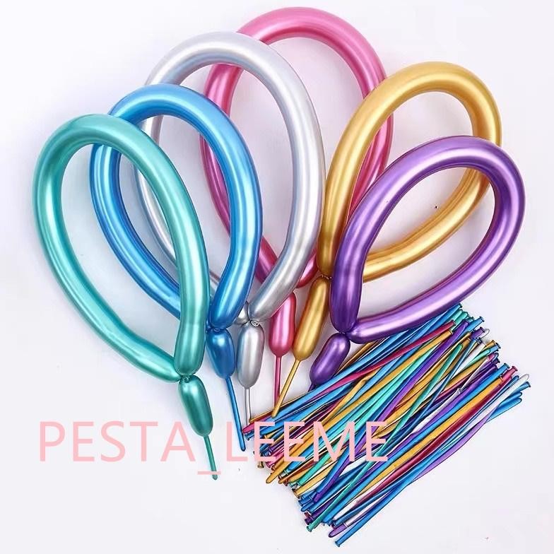 100pcs Balon twist /pentil chrome/ balon cacing warna metalik chrome balon balon ulang tahun dekoras