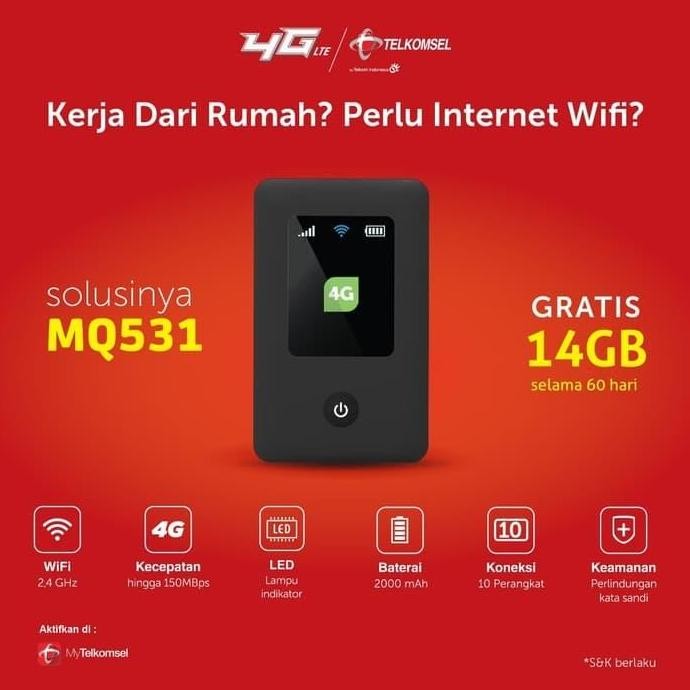 READY Mifi Modem Wifi 4G MQ531 UNLOCK ALL GSM Free Telkomsel 14GB
