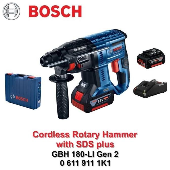 BOSCH GBH 180-LI Rotary Hammer Cordless 18 Volt set Baterai 3 mode