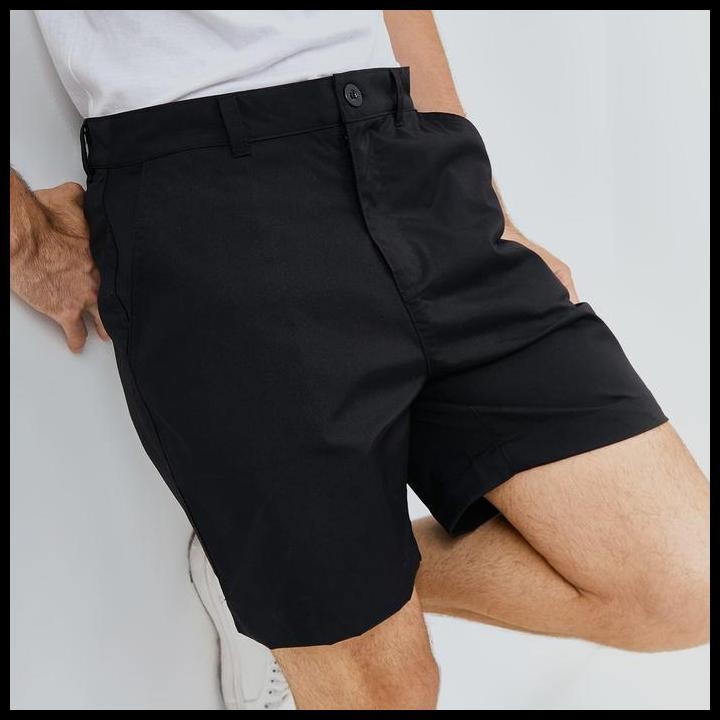 Paulmay Celana Chino Pria Pendek Reguler Fit - Black Nyaman Panjang Stretch Shorts Kain Distro Santa