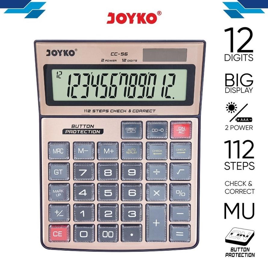 

Gd-5 Er-6 Joyko Cc-56 Check & Correct Calculator - Kalkulator With Button Protection 12 Digit Cek Ulang Terlaris