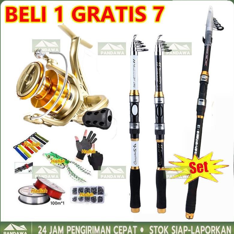 READY STOK Beli 1 Dapat 7Joran Pancing Kuat 1 Set 50kg Reel Pancing Asli Besi Fishing Reel 1000-3000