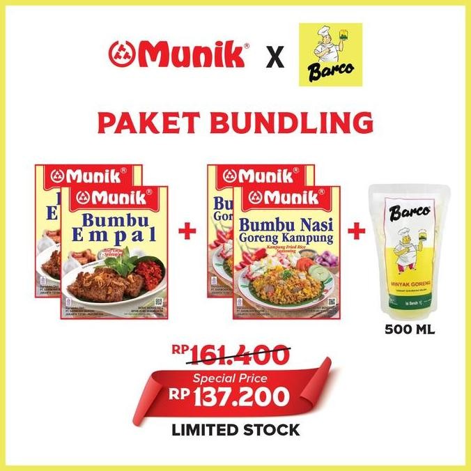 

\"\"\"\] Paket Bundling 2 Bumbu Munik Empal + 2 Bumbu Munik Nasi Goreng Kampung + Minyak Barco 500ml