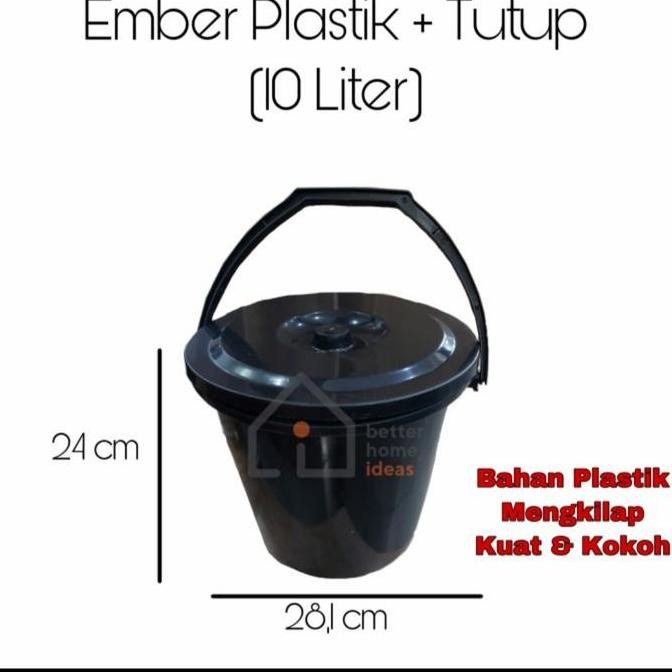 (:(:(:(] Ember Hitam 10L Ember Plastik Kecil Tutup Gagang Ember Air Mandi Cuci