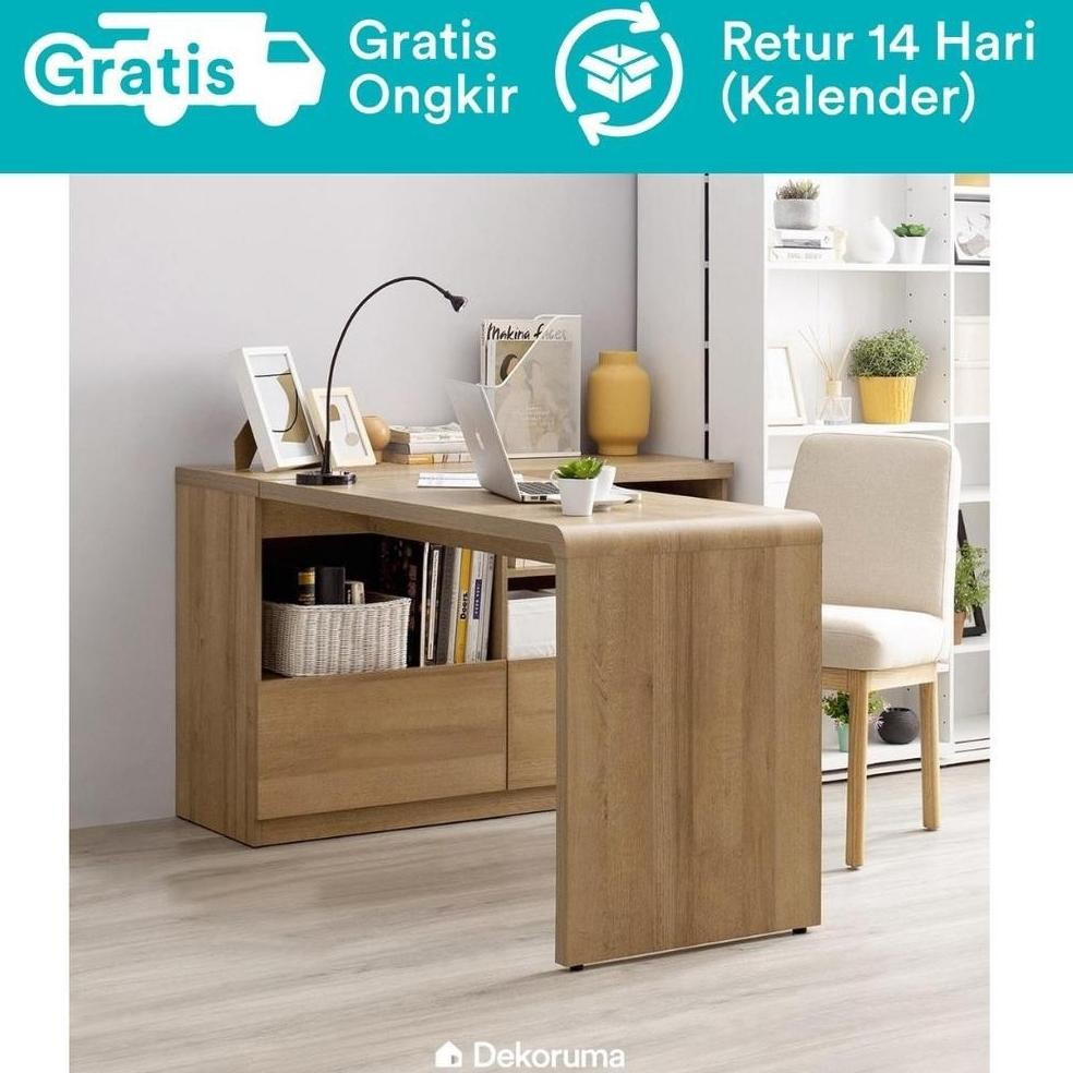 Mika Meja Belajar Sudut dengan Lemari Kabinet dan Rak Susun Meja Kerja Rumah