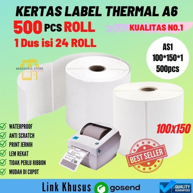 

BEBAS ONGKIR - KERTAS THERMAL LABEL BARCODE A6 100X150 500PCS ROLL KHUSUS GOSEND