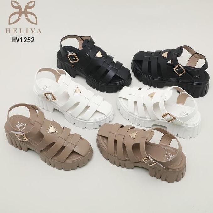 AMARA Platform Sandals Sol 5,5cm Wanita Kasual Warna Black White Khaki Ukuran 36 37 38 39 40 Motif P
