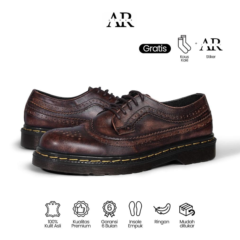 Athar Savannah - Sepatu Pria Wingtip Docmart Burgundy Kulit Asli