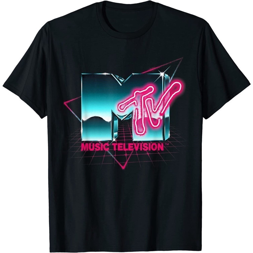 Baju Kaos Mademark x MTV - Retro MTV Logo 80's Chrome Effect Neon Colors Vintage MTV T-Shirt Premium