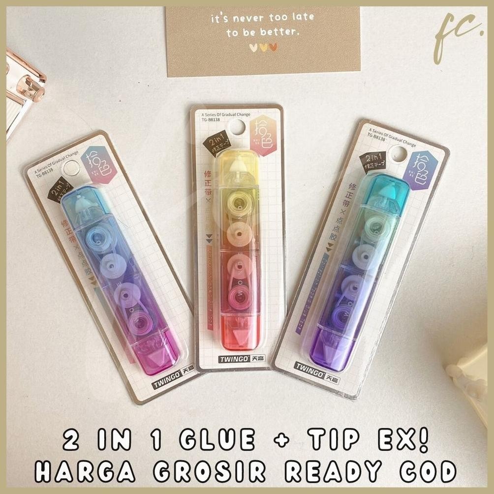 

Ready 2 In 1 Glue + Correction Tape / Tip Ex / Tipe X / Penghapus Pulpen Kertas Twingo Tg-B8138 Fantasy Starry Wonderland Ombre Gradasi Grosir