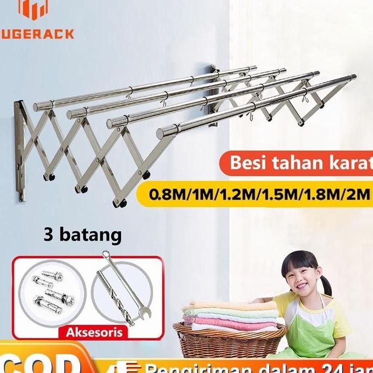 Jemuran baju dinding lipat stainless steel Jemuran pakaian 200cm Jemuran dinding lipat Jemuran handu