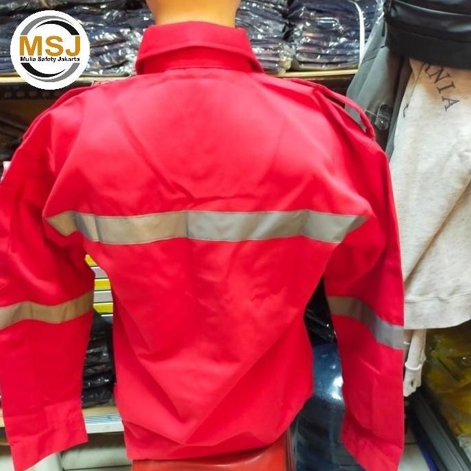 baju seragam kerja safety merah / baju atasan kerja safety+ logo k3