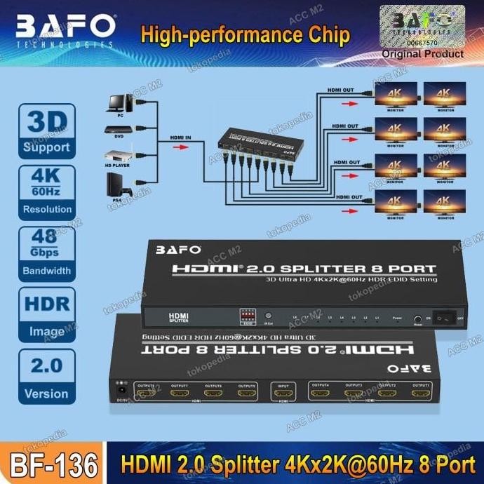 BEBAS ONGKIR - HDMI Splitter/Splitter HDMI 8 Port 4K Bafo BF-136
