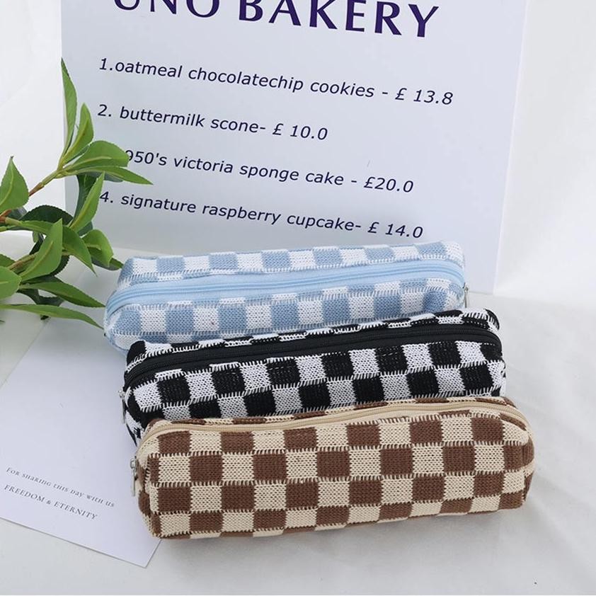 

Premium Ins Kotak-Kotak Rajutan Tas Kosmetik Untuk Wanita Kapasitas Besar Kisi Makeup Tas Plaid Multi-Fungsi Penyimpanan Organizer Kantong High Quality