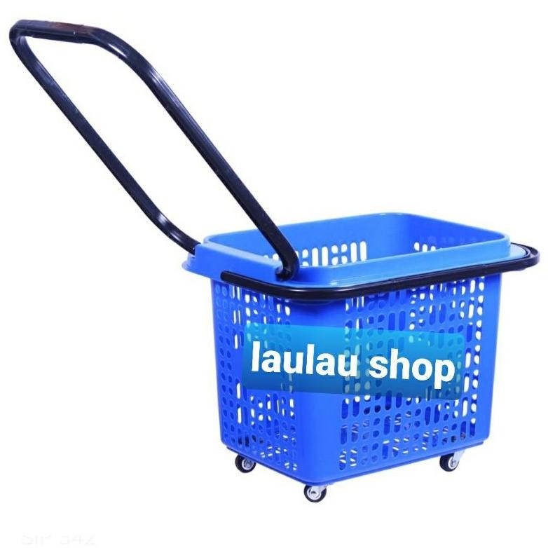 ND Keranjang Pasar Shinpo 342 Roda Empat Dengan Tarikan Plastik / Trolley Troli Dorong Belanja Super