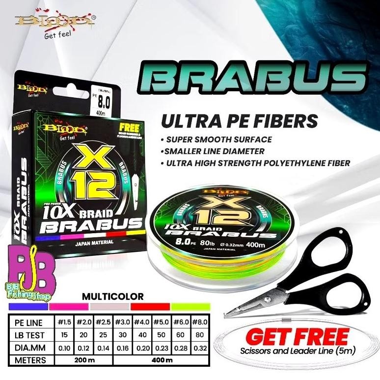 PE blood brabus 12x x12 bonus gunting PE dan leader 5m AST