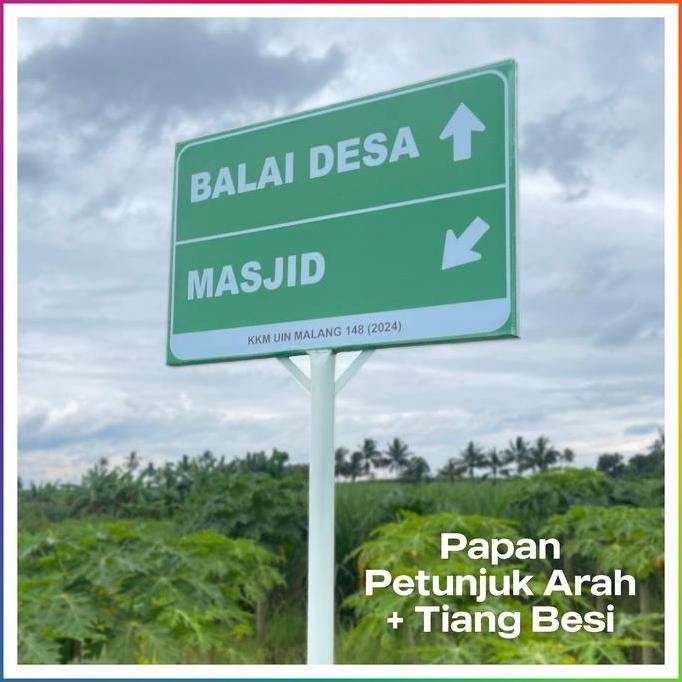 Plang Papan Jalan Petunjuk Arah / Toko 60 X 40 + Tiang Besi