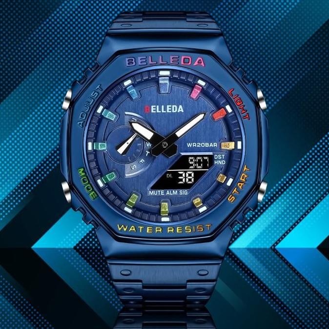 Promo [ Buy 1 Geet 1 ] Belleda 9529 Jam Tangan Pria Rantai Double Time Rantai Digital & Analog Anti 