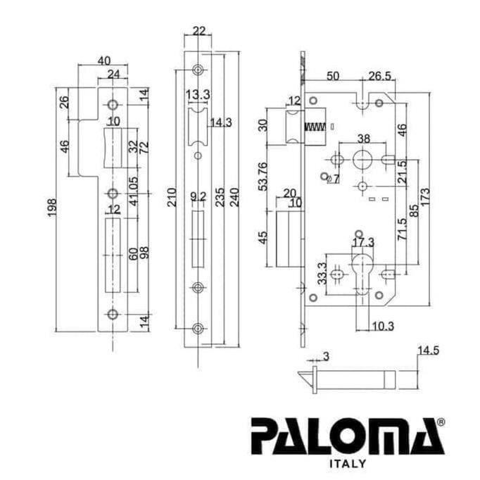Kunci Set Handle Pintu Plate PALOMA LPP 712 Handle Gagang Pintu 1 Set
