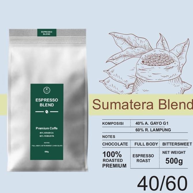 

Kopi Espresso Blend Sumatra A40/R60 - 500 gr | Biji/Bubuk