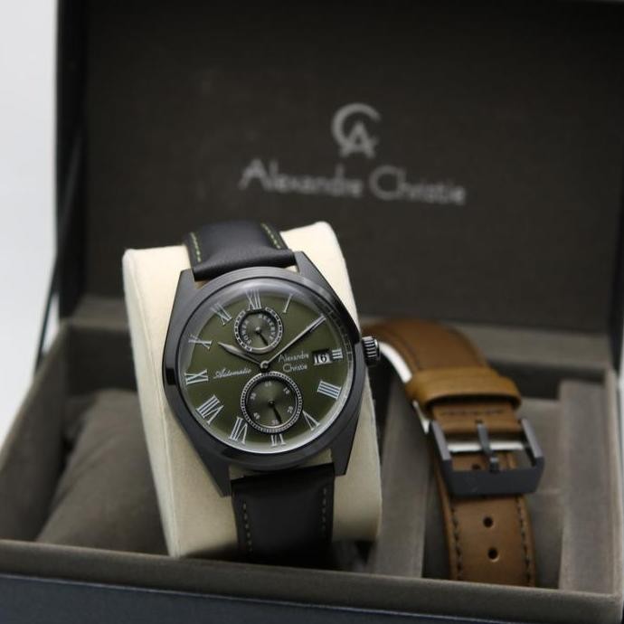 Promo Alexandre Christie 3040 Ma Black Green Dial Automatic Paket Tali Pria Original Garansi 1Tahun 