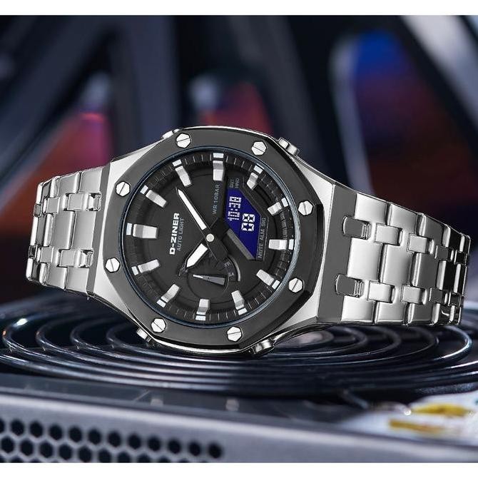 Murah Diskon  Jam Tangan  Dziner Jam Tangan Pria Double Time 8335 Rantai Stainless Steel  Water Resi
