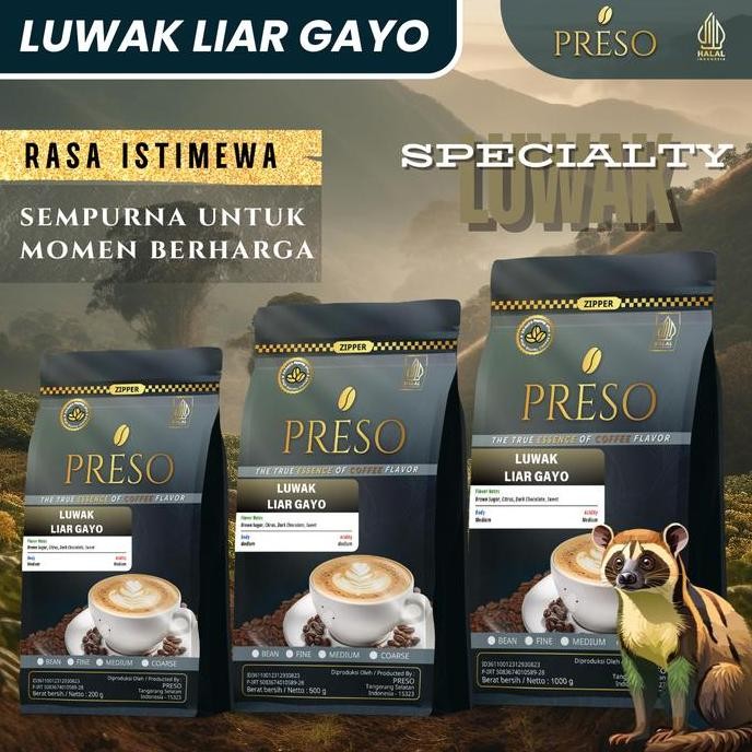 

PRESO LUWAK LIAR GAYO - WILD CIVET ARABICA COFFEE, BUBUK BIJI HALAL PREMIUM (200G/500G/1KG) TERMURAH